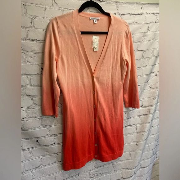 5/$20 Isaac Mizrahi Live! Dip Dye Button Cardigan‎ Sweater Womens XS Coral Ombre - Picture 1 of 7